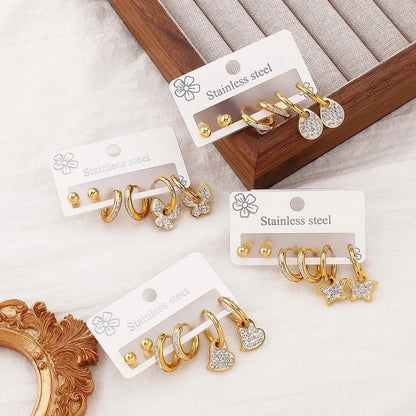 1 Set Minimalist Commute Star Heart Shape Butterfly 304 Stainless Steel Drop Earrings Ear Studs