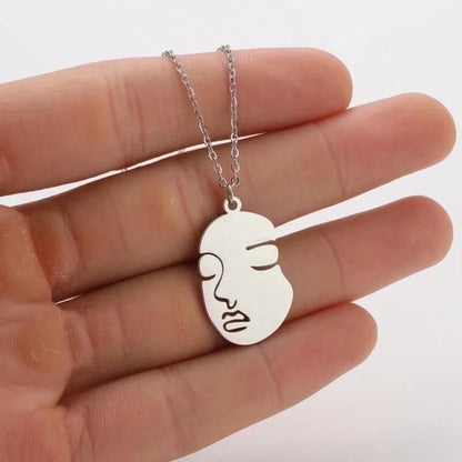 Titanium Steel Fashion Plating Hollow Out Human Face Letter Moon Pendant Necklace