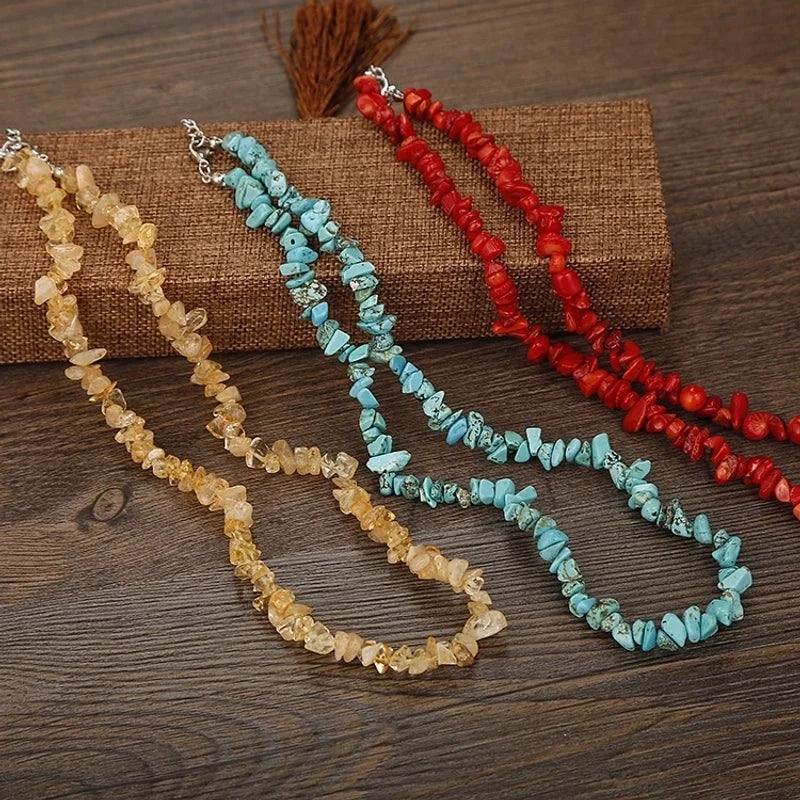 2 Pieces Ethnic Style Geometric Resin Beaded Natural Stone Necklace