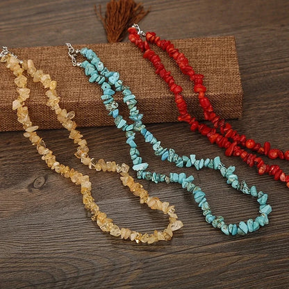 2 Pieces Ethnic Style Geometric Resin Beaded Natural Stone Necklace