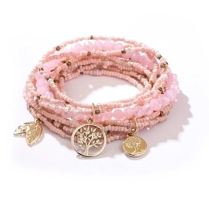 2 Pieces Fashion Leaf Tree Alloy Agate Beaded Plating Bracelets