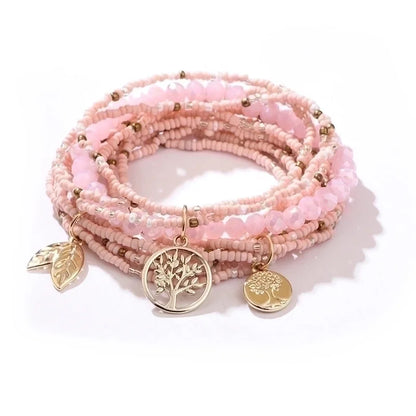 2 Pieces Fashion Leaf Tree Alloy Agate Beaded Plating Bracelets