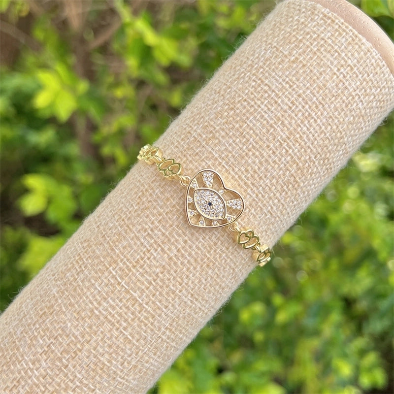 Copper 18K Gold Plated Minimalist Classic Style Plating Inlay Devil's Eye Heart Shape Eye Zircon Bracelets