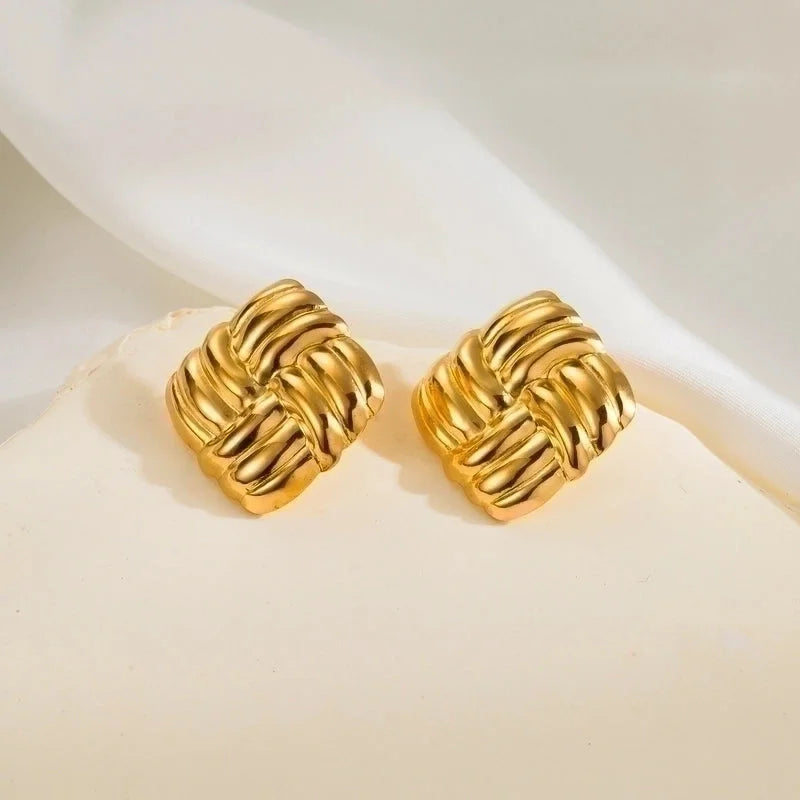 1 Pair Minimalist Classic Style Argyle 304 Stainless Steel 14K Gold Plated Stainless Steel Earrings