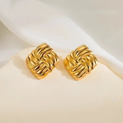 1 Pair Minimalist Classic Style Argyle 304 Stainless Steel 14K Gold Plated Stainless Steel Earrings