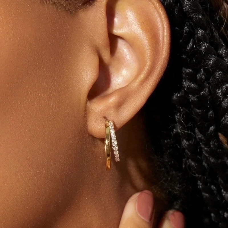 1 Pair Fashion Geometric Gold Plated 304 Stainless Steel Artificial Diamond Earrings