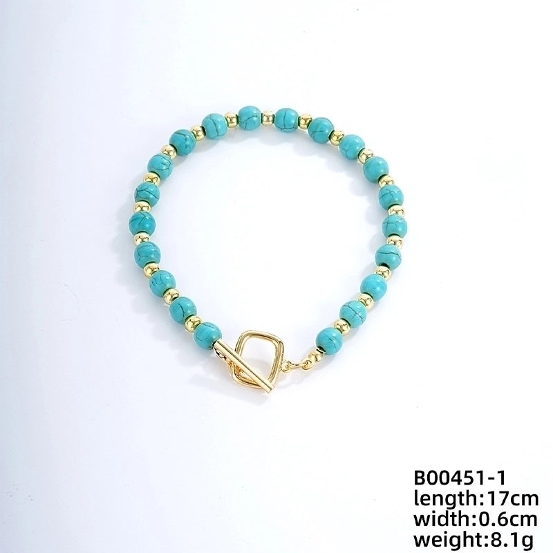 Vintage Style Ethnic Style Geometric 304 Stainless Steel Turquoise K Gold Plated Bracelets In Bulk