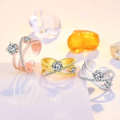 Minimalist Solid Color Copper Plating Inlay Artificial Diamond Rings 1 Piece