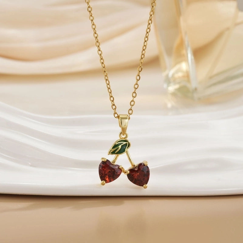 Minimalist Cherry Titanium Steel Plating Pendant Necklace