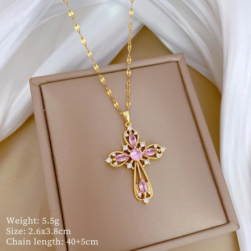 Fashion Geometric Titanium Steel Copper Plating Artificial Diamond Necklace