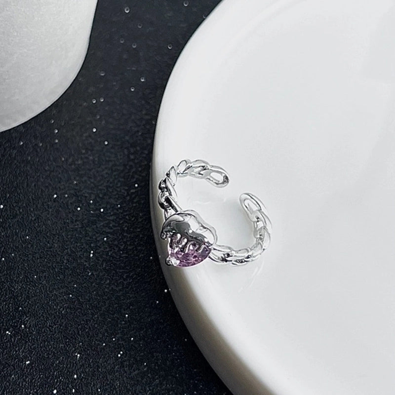 Sweet Geometric Heart Shape Bow Knot Copper Plating Inlay Zircon Open Rings