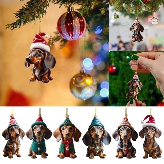 Cross-border New Christmas Fun Sausage Dog Car Decoration Pendant Acrylic Flat Car Interior Decoration Pendant