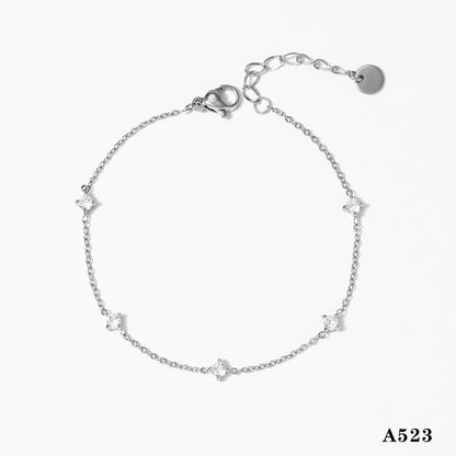 Casual Geometric 304 Stainless Steel Zircon 16K Gold Plated White Gold Plated Gold Plated Plating Inlay Bracelets Anklet Necklace