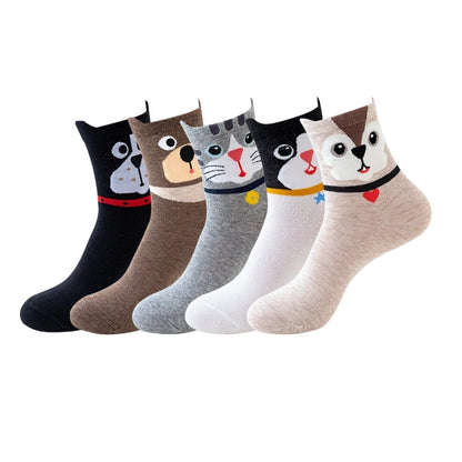 Women's Socks Fun Cat Socks Mid-length Socks Novelty Dog Animal Women's Socks Cotton Socks Cartoon Stockings Yama