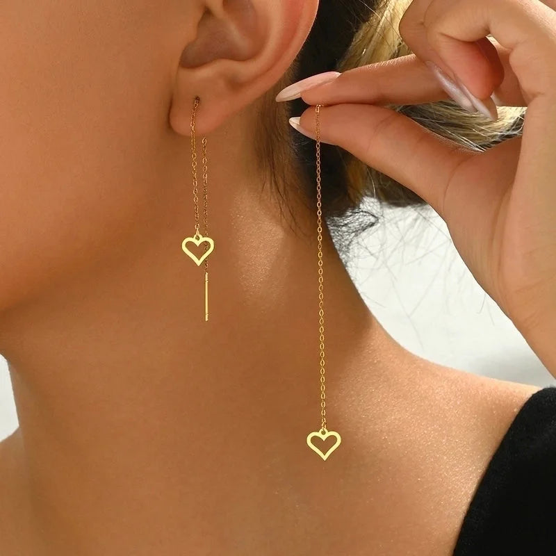 1 Pair IG Style French Style Sweet Starfish Heart Shape Flower 201 Stainless Steel Ear Line