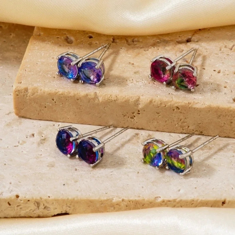 1 Pair Minimalist Geometric Plating Inlay Copper Glass K Gold Plated Rhodium Plated Ear Studs