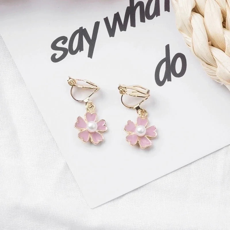1 Pair Fashion Flower Enamel Plating Inlay Metal Pearl Drop Earrings Ear Studs