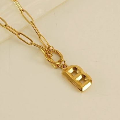 Fashion Letter 304 Stainless Steel Titanium Steel 18K Gold Plated Polishing Gold Plated Pendant Necklace