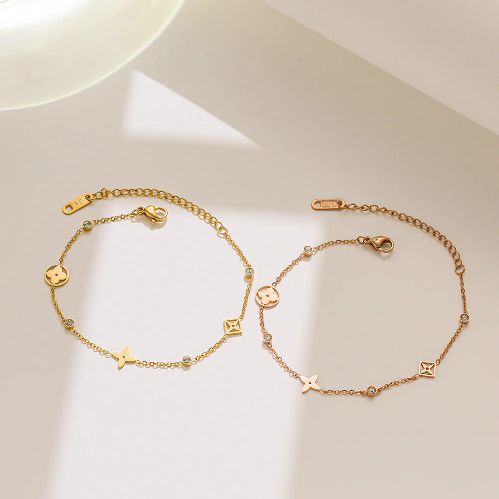 Women Letter Number Text Titanium Steel 18K Gold Plated Bracelets