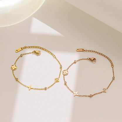 Women Letter Number Text Titanium Steel 18K Gold Plated Bracelets