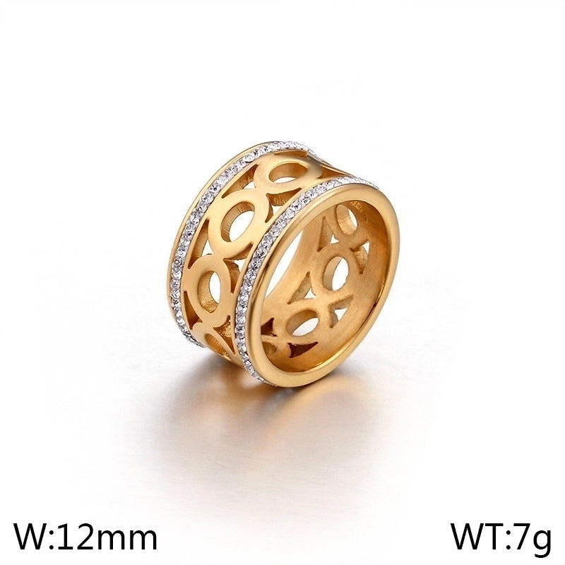 304 Stainless Steel 18K Gold Plated Minimalist Hollow Out Inlay Infinity Rhinestones Rings
