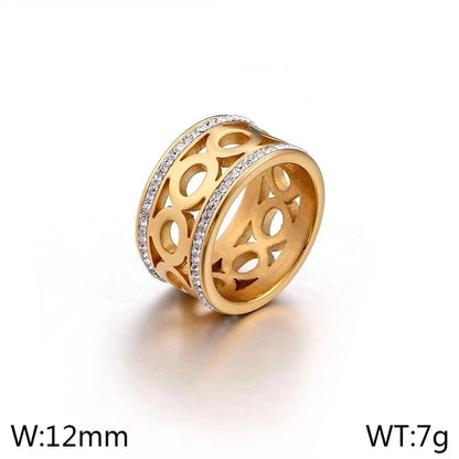 304 Stainless Steel 18K Gold Plated Minimalist Hollow Out Inlay Infinity Rhinestones Rings