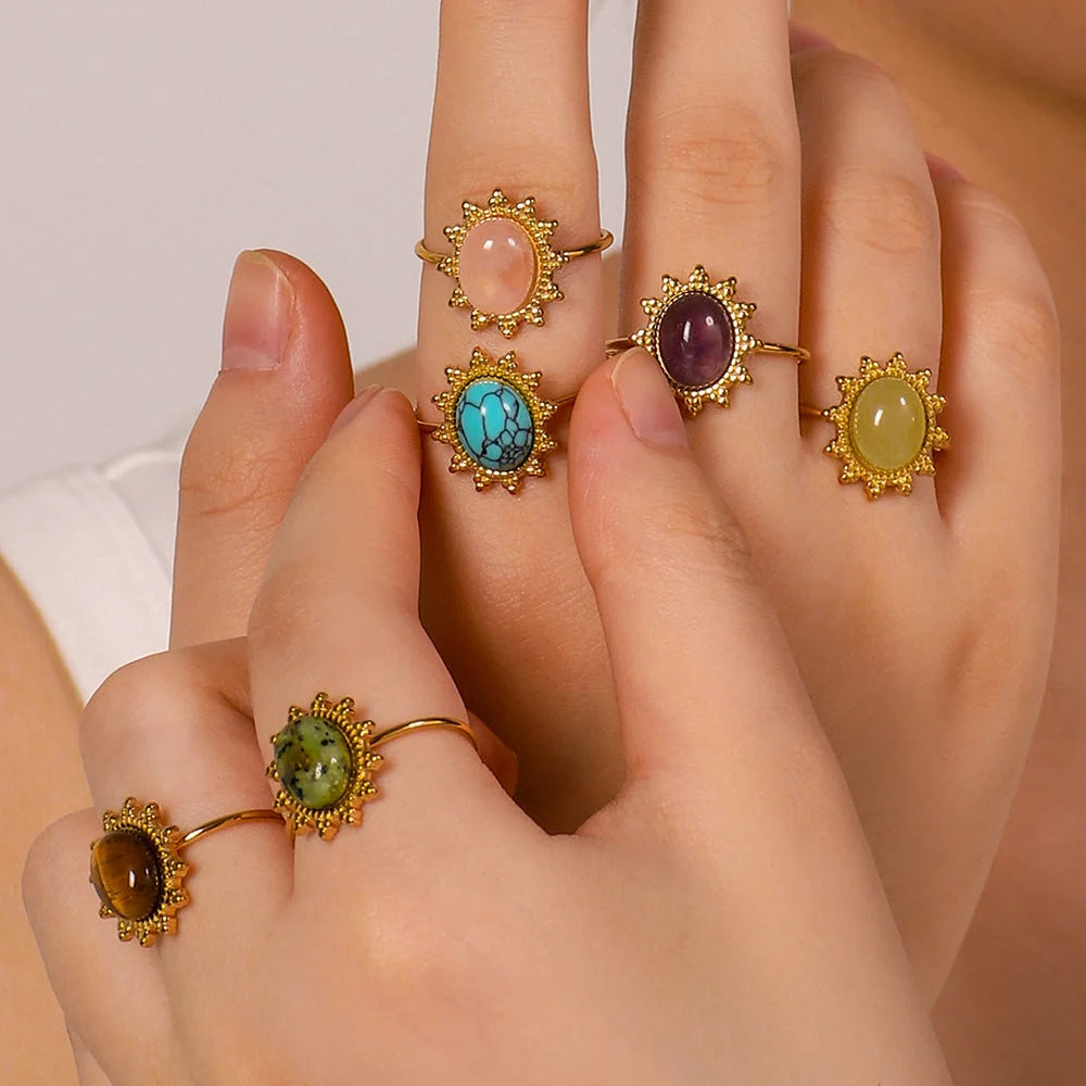 Unisex IG Style Ellipse Round Geometric Stainless Steel Electroplating Rings