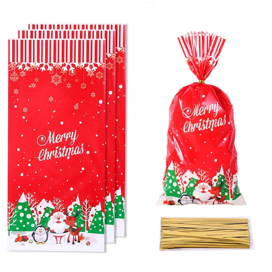 Cross-Border New Arrival Christmas Candy Packaging Bag Santa Claus Snowflake Gift Bag Biscuit Packaging OPP Flat Bag