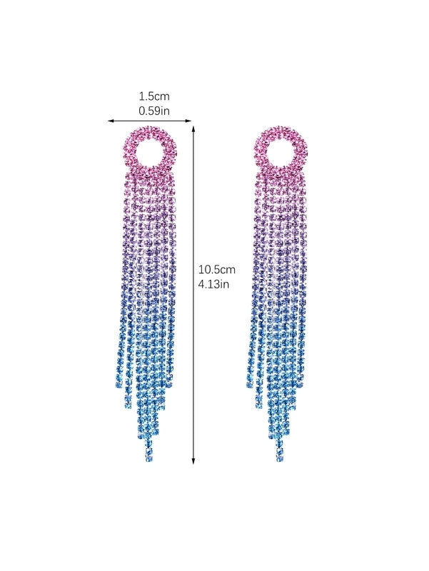 1 Pair Sweet Tassel Plating Inlay Copper Rhinestones Silver Plated Drop Earrings