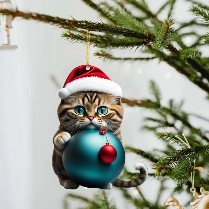 Christmas Christmas Hat Cat Arylic Flat Decorations Hanging Ornaments Car Hanging Accessories