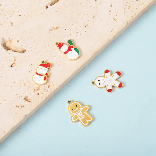 Stainless Steel Electroplated 18k Gold Oil Drop Christmas Pendant Cartoon Christmas Tree Cute Reindeer Accessories