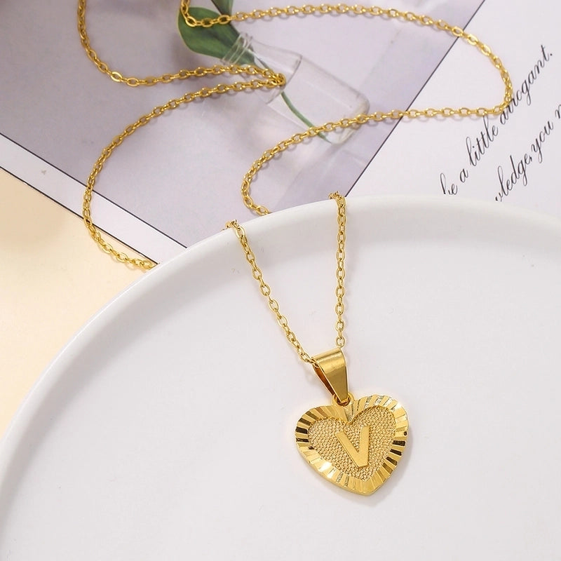 Sweet Letter Stainless Steel Copper Plating Inlay Zircon 18k Gold Plated Pendant Necklace
