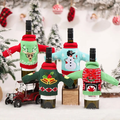 Cross-Border New Arrival Christmas Decoration Knitted Clothes Wine Cover Red Wine Bottle Bag Restaurant Festival Layout Supplies