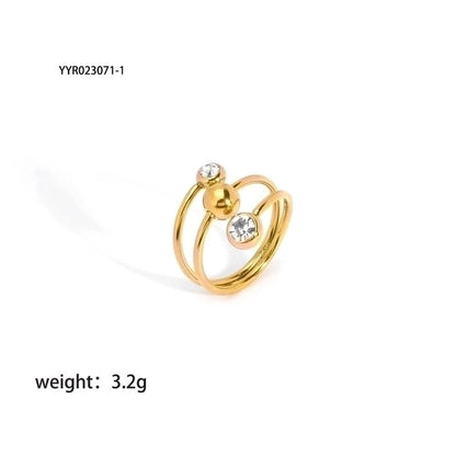 201 Stainless Steel 18K Gold Plated Vintage Style French Style Plating Inlay Ball Zircon Open Rings