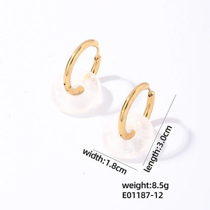 1 Pair Casual Minimalist Round Plating 304 Stainless Steel Natural Stone Earrings