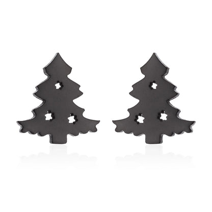 Minimalist Christmas Tree Heart Shape Elk Stainless Steel Plating Hollow Out Ear Studs 1 Pair