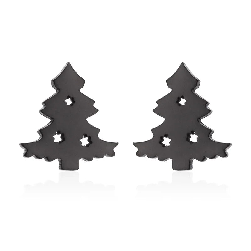 Minimalist Christmas Tree Heart Shape Elk Stainless Steel Plating Hollow Out Ear Studs 1 Pair