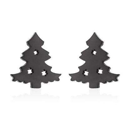 Minimalist Christmas Tree Heart Shape Elk Stainless Steel Plating Hollow Out Ear Studs 1 Pair