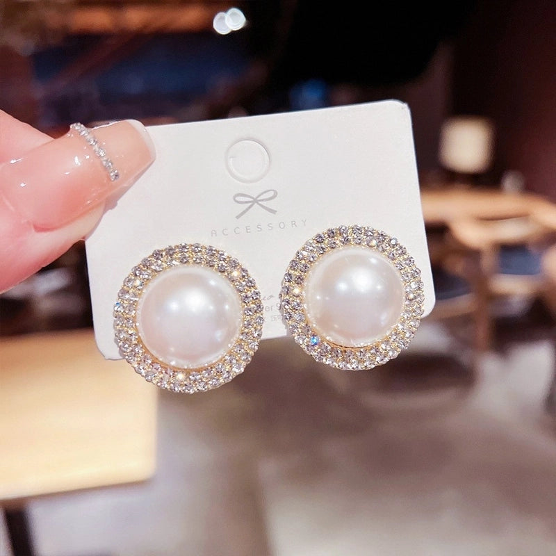 Fashion Star Heart Shape Copper Plating Artificial Pearls Zircon Drop Earrings 1 Pair