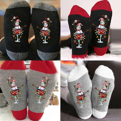 Christmas Casual Unisex Color Block Snowman Cotton Crew Socks A Pair