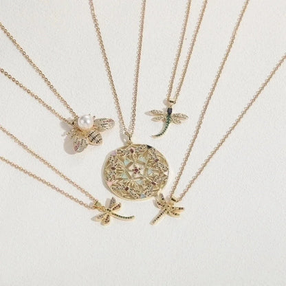 304 Stainless Steel Copper Lady Irregular Plating Inlay Insect Artificial Pearls Zircon Pendant Necklace