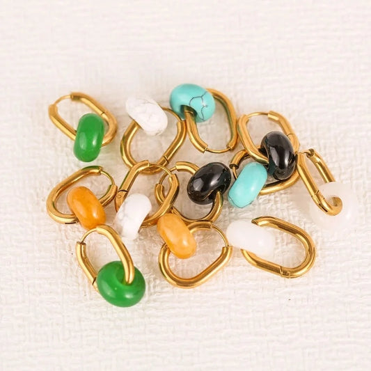 1 Pair Minimalist Geometric Plating 304 Stainless Steel Natural Stone Drop Earrings