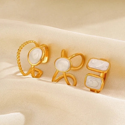 304 Stainless Steel 18K Gold Plated Minimalist Enamel Round Square Open Rings