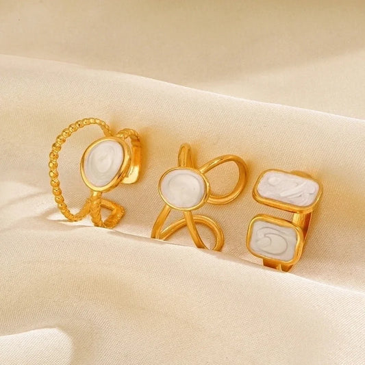 304 Stainless Steel 18K Gold Plated Minimalist Enamel Round Square Open Rings