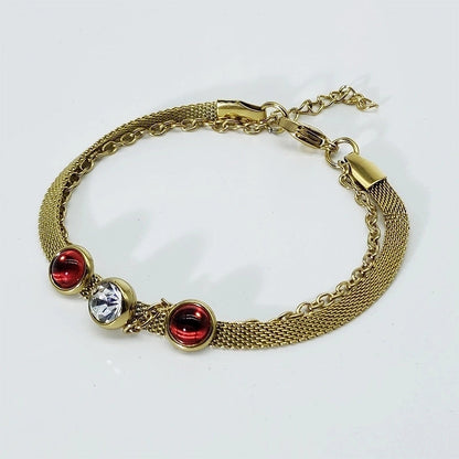 Elegant Geometric Round 304 Stainless Steel 18K Gold Plated Rhinestones Bracelets In Bulk