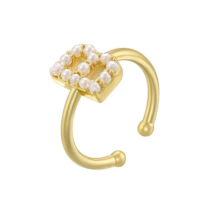 Copper 18K Gold Plated Plating Inlay Letter Artificial Pearls Open Rings