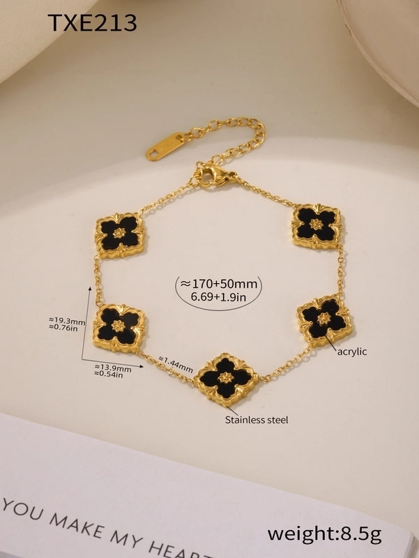 Elegant Square 304 Stainless Steel Shell 18K Gold Plated Plating Jewelry Set
