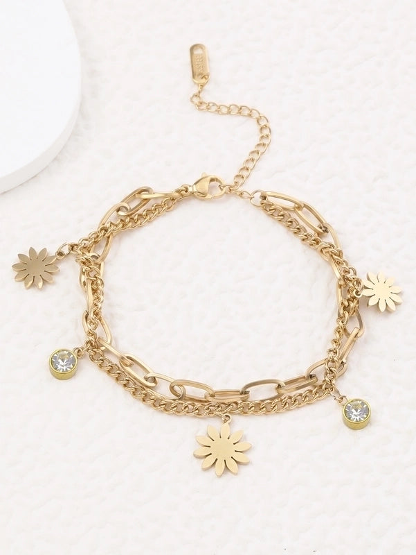 IG Style Classic Style Sunflower Heart Shape 304 Stainless Steel Bracelets In Bulk