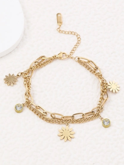 IG Style Classic Style Sunflower Heart Shape 304 Stainless Steel Bracelets In Bulk