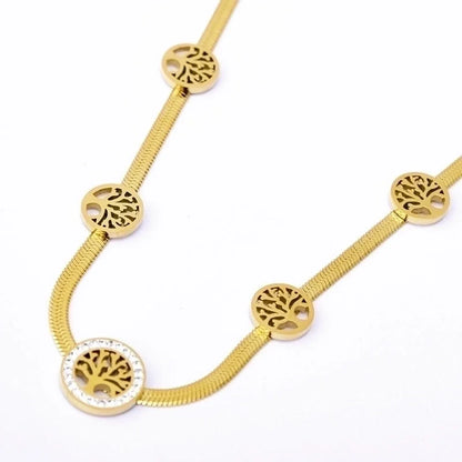 Fashion Tree 304 Stainless Steel Rhinestones 18K Gold Plated Inlay Stainless Steel Necklaces
